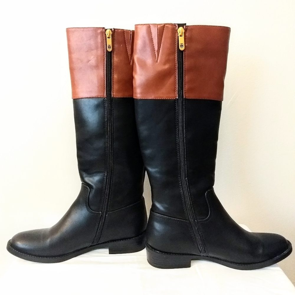 Tommy Hilfiger Black & Brown Fashion Riding Boots - Picture 5 of 11